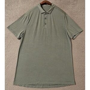Lululemon Mens Evolution Polo Shirt Sage Green White Striped Short Sleeve Large